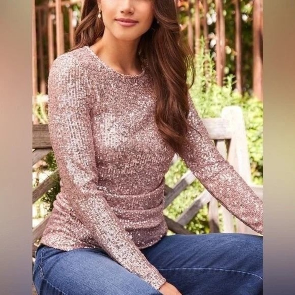 NWT Karen Kane Holiday/ Concert Pink Sequin Side Shirred Top Size Small